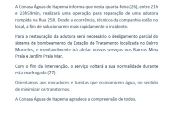 OPERAÇÃO DA CONASA REPARA ADUTORA ROMPIDA EM ITAPEMA NESTA QUARTA (26)